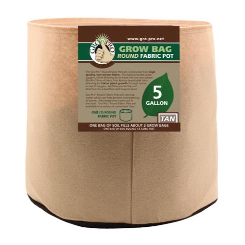 Gro Pro Premium 5 Gallon Round Fabric Pot-Tan (90/Cs)